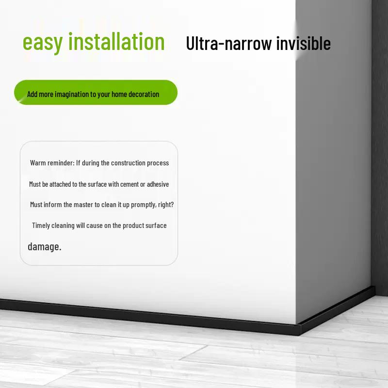Ultra-Narrow 2cm Aluminum Alloy Self-Adhesive Metal Skirting Board