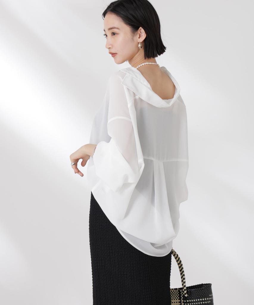 Nano Universe Sheer Oversized Size F Women's Shirt, 030, White, 673-5120318