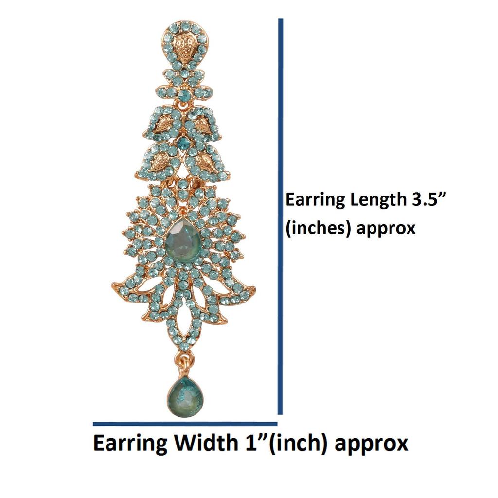 Touchstone Indian Bollywood Glamorous Handmade Contemporary Designer Jewelry Long Chandelier Earrings Rhinestone Crystal Gold Silver Tone Turquoise