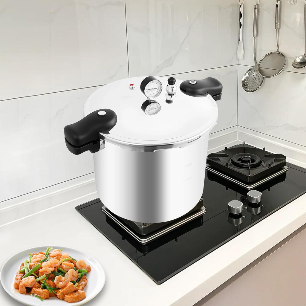 22L Aluminum Alloy Pressure Canner and Cooker 90Kpa Pressure Canner Built-in Pressure Gauge,Large Capacity, Explosion-proof