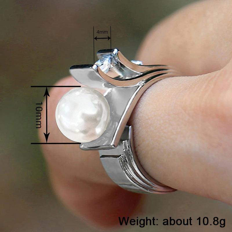 Huitan Unique Design Women Imitation Pearl Ring Gorgeous Wedding Party Luxury Accessories with Shiny CZ Lady Delicate Jewelry