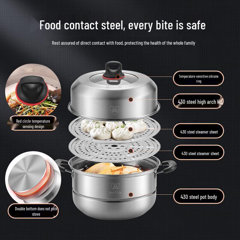 Meichu 30CM doppelstöckiger Dampfgarer aus Edelstahl