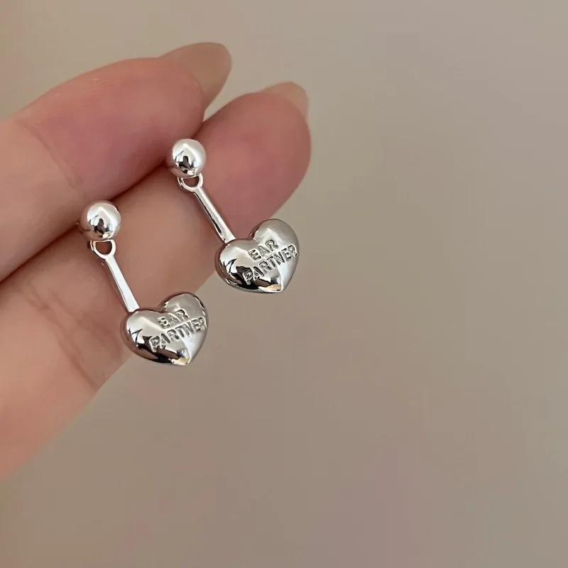 

Heart Copper Color Back Hang Post Dangle Earring for Women Personality Simple Sweet Zircon Wholesale Christmas Gift