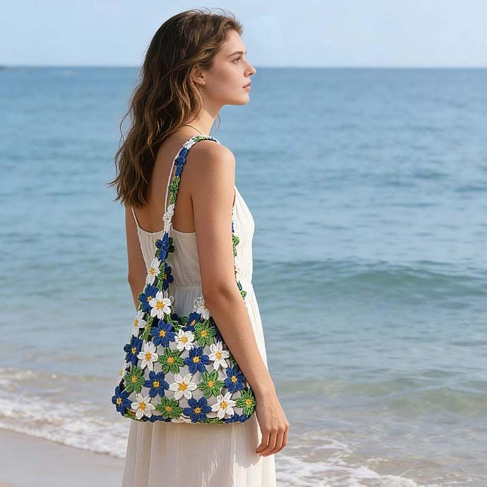 Eco-Friendly Cotton Hand-Knitted Hobo Bag Cotton Yarn Shoulder Bag  Picnic Aesthetic Gear