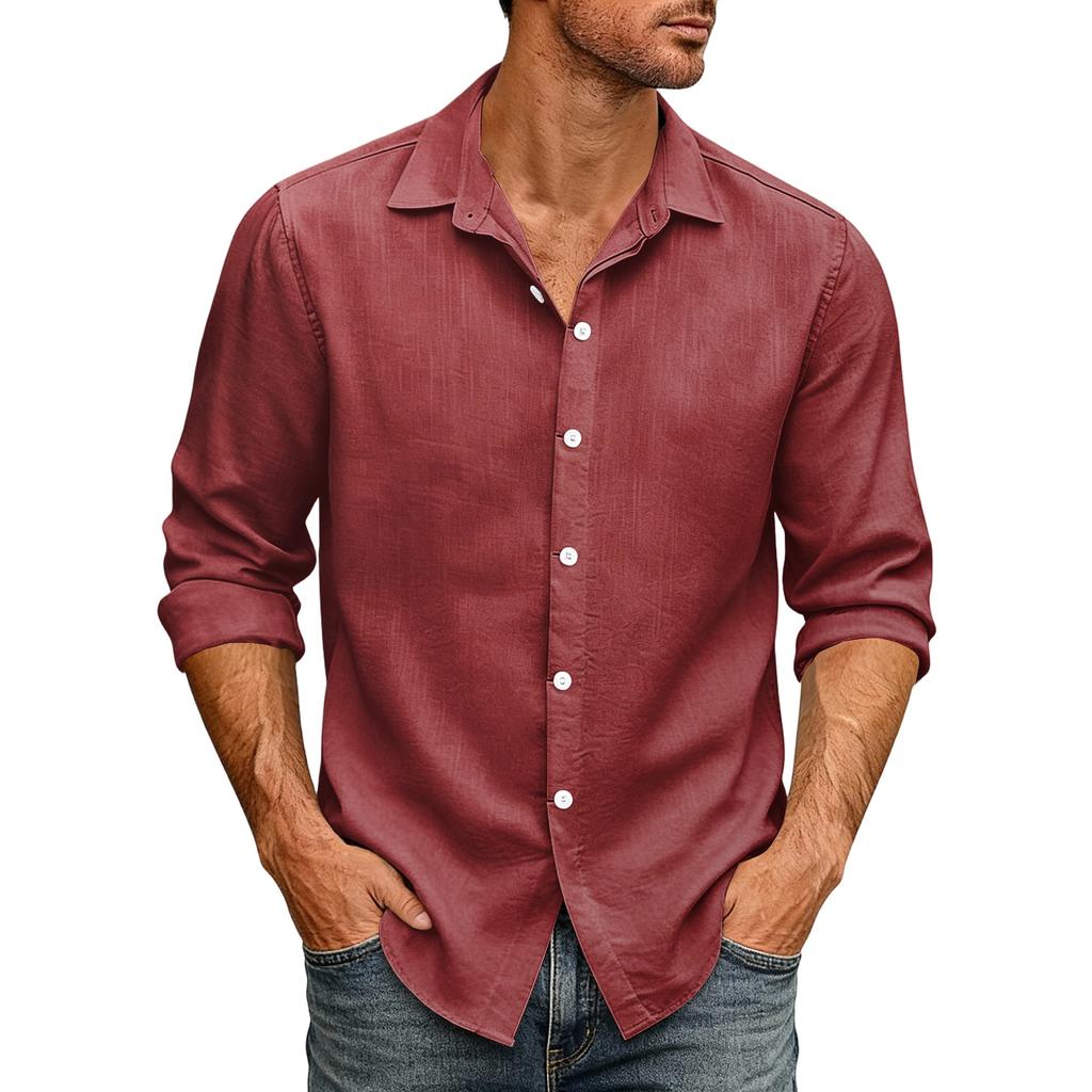 Men's Loose Fit Long Sleeve Button Down Shirt Vintage Casual Versatile Breathable Top for Commute Outdoor Daily Wear
