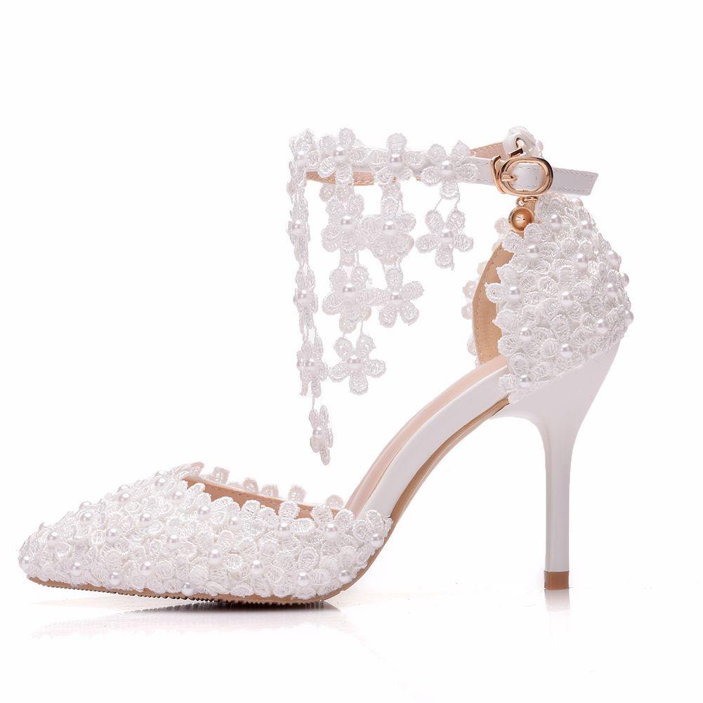 Fashion Comemore White Lace Flower Pumps Tassel Elegant Wedding Bridal Shoes Stiletto Pointed High Heel Shoe Women Sandals Heels Luxury