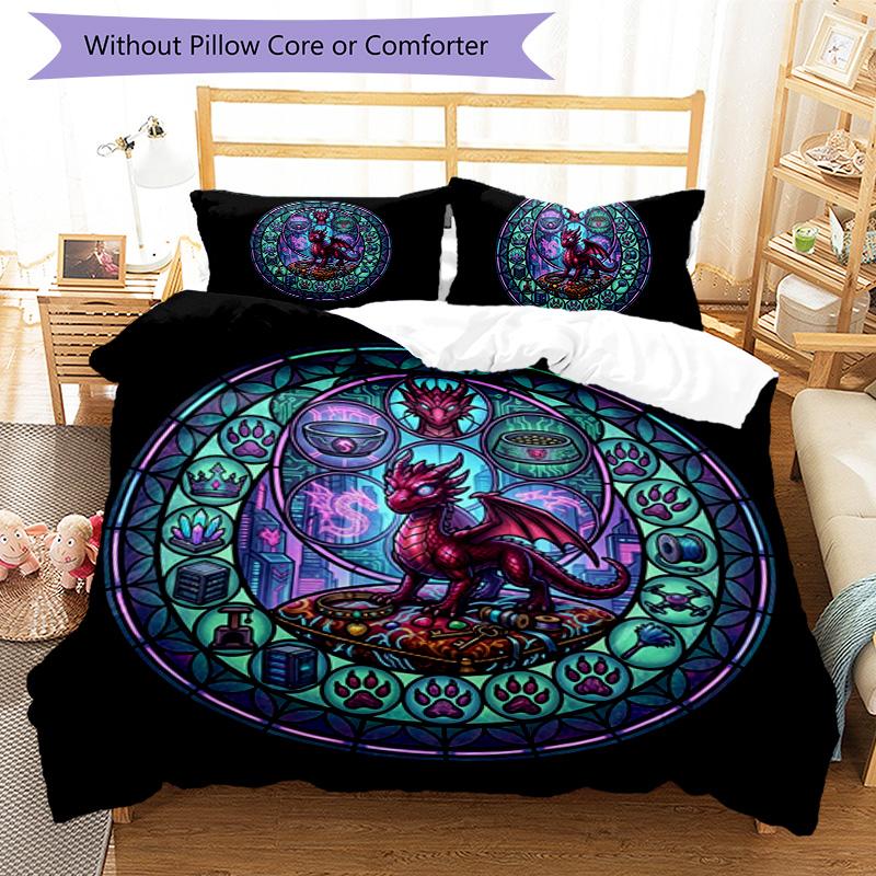 Cyber Dragon Mandala Pattern Bedding,Quilt Set Quilt Cover Pillowcase Home Birthday Gift (1 * duvet cover + 2 * pillowcase, without core)
