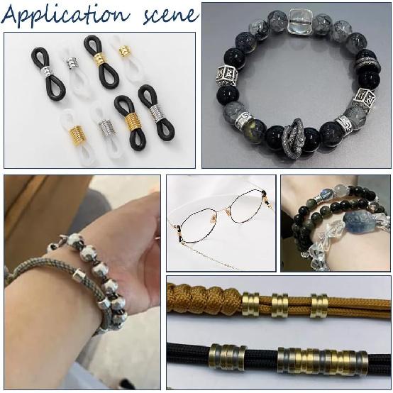 UNICRAFTALE 100Pcs 5 Styles Paracord Bead Grooved Column Beads Metal Lanyard Beads Column Spacer Beads Stainless Steel European Beads Bracelet Beads