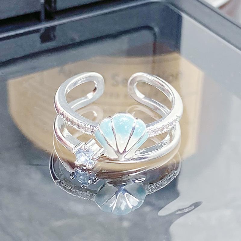 [Xinghai Secret Language] Starfish Enamel Dripping Oil Opening Ring Niche Light Luxury High-End Feeling Stacked With Zircon Ring Woman