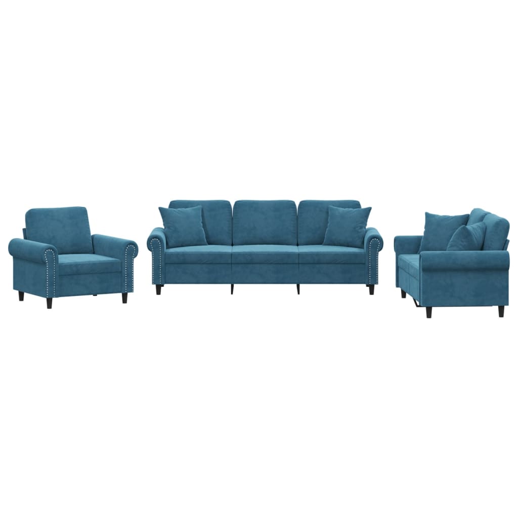 3-Cz. Relaxation Set With Cushions, Blue, Velvet
