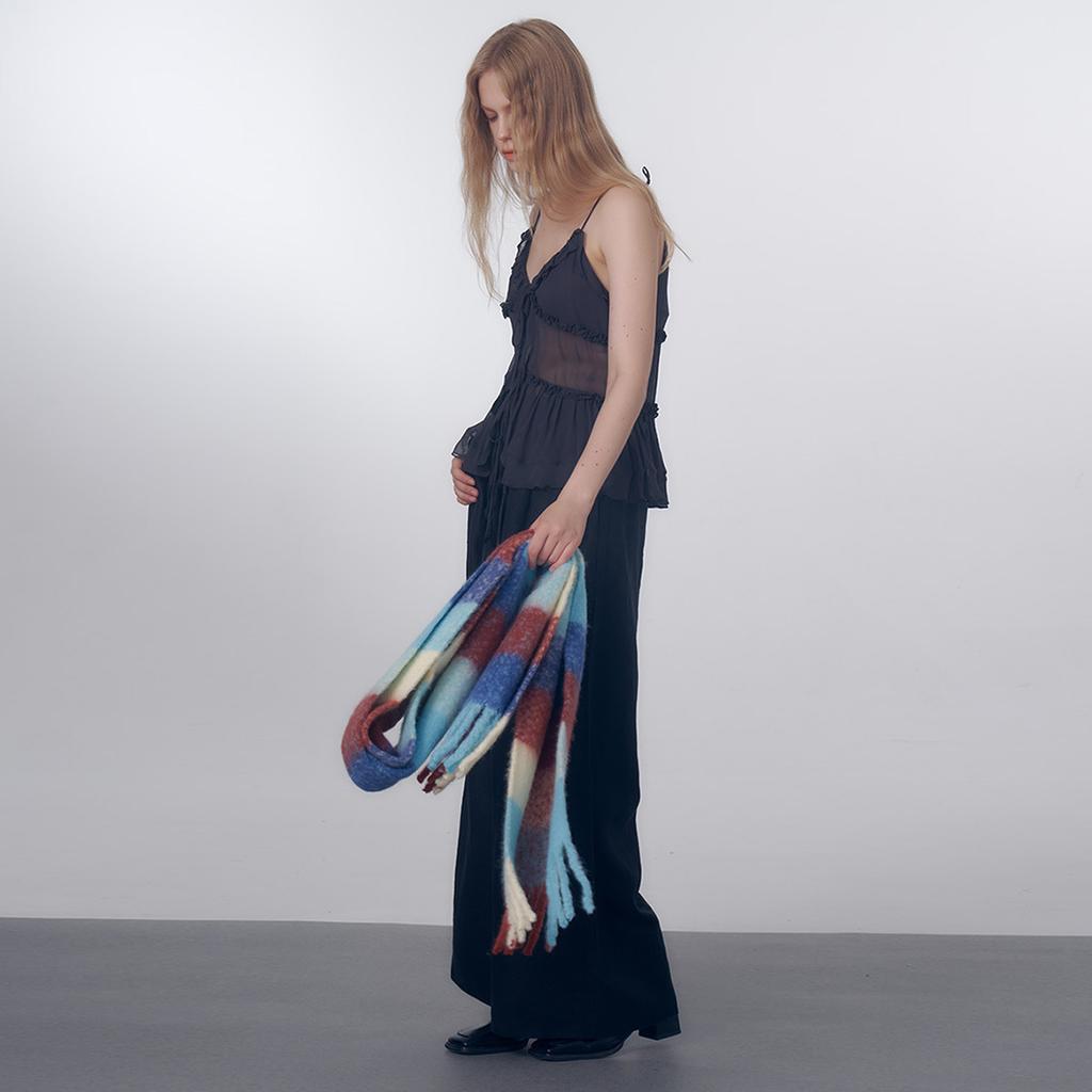 Marshmallow Series Wool Blended Gradient Color Plaid Scarf Women's Warm Scarf