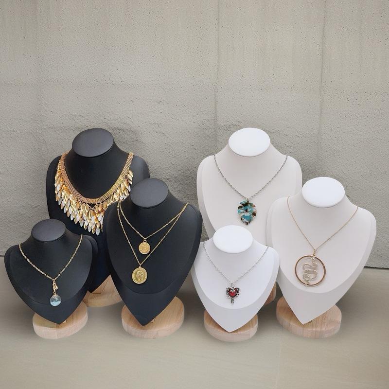 Solid Wood Necklace & Jewelry Display Stand with Portrait Model for Accessories, Rings, and Bracelets
