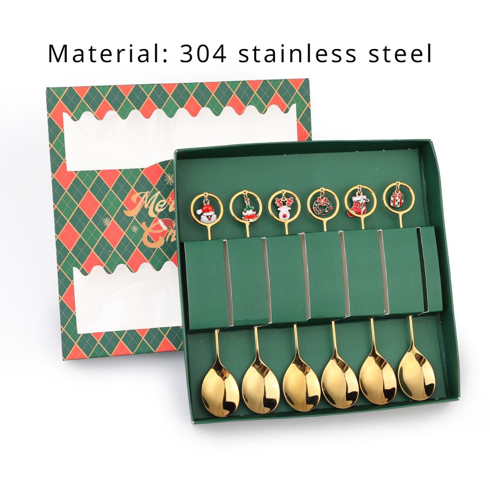 HANYANG Stainless Steel Christmas Dessert Spoon and Fork Gift Set Fruit Fork Father Christmas Coffee Spoon Hotel Household Tableware