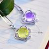 Silver Crystal Heart-Shaped Necklace with Grape Stone Pendant - Japanese and Korean Design