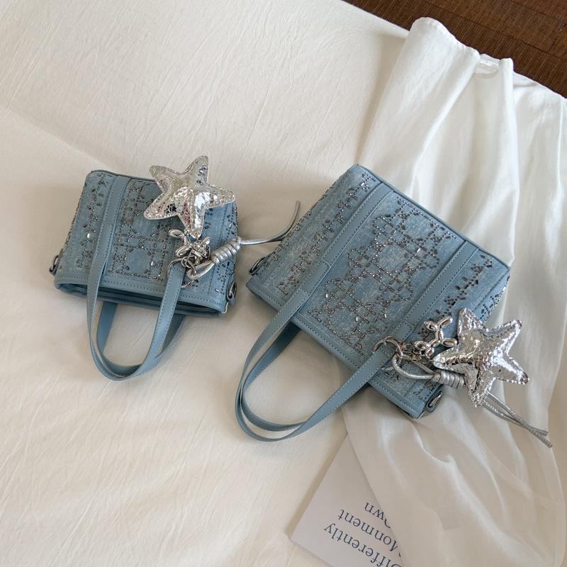 Denim Diamond Bucket Bag Women's 2025 New Fashion Versatile Premium Shoulder Crossbody Bag