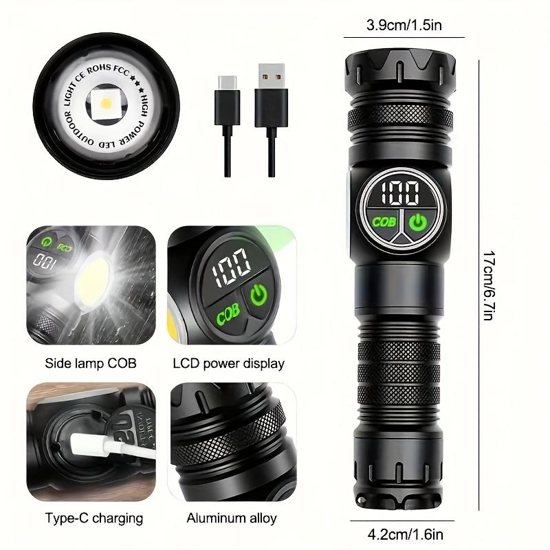 6800mAh LED multifunctional rechargeable flashlight with adjustable focus nine speed COB with red light for outdoor camping, hunting equipment
