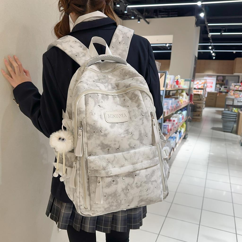 Schoolbag High Value Star Print Backpack Female Primary School Students Large Capacity Lightweight Schoolbag Junior High School Students High School