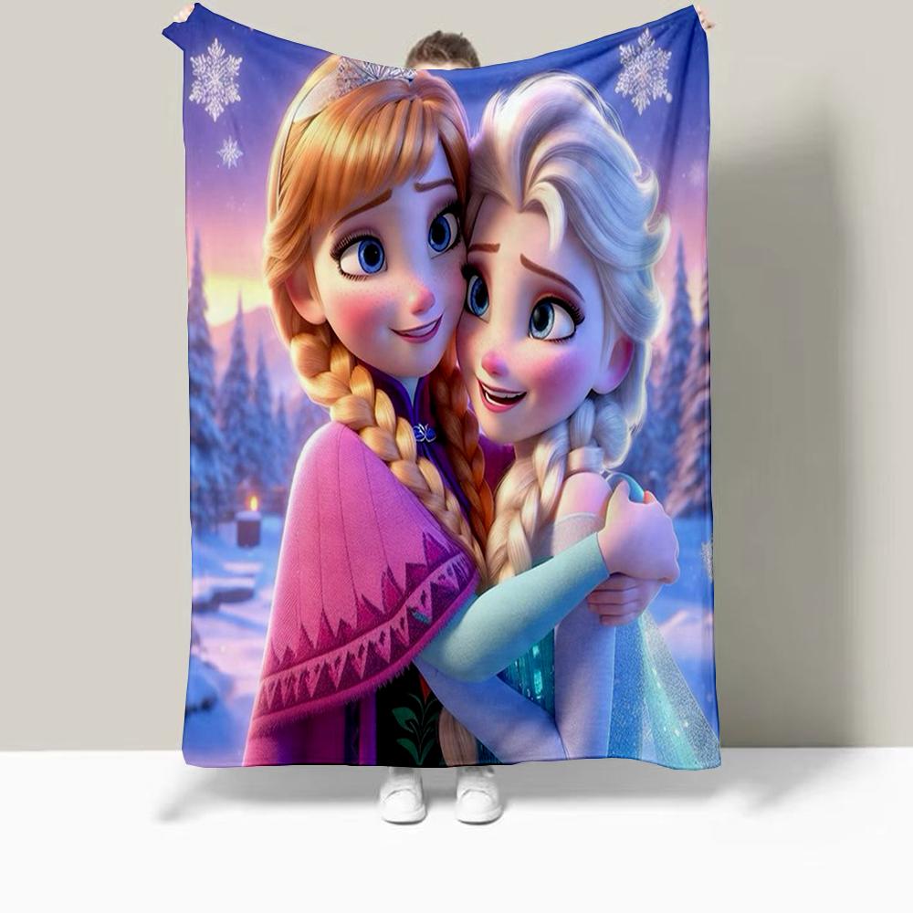 Frozen Elsa Cartoon Printed Blanket Oversized Bedding Sofa Soft Travel Warm Flannel Bedroom Blanket Children Girls Gift