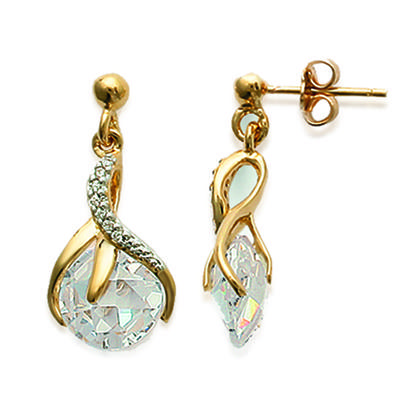 [F1305] - Gold Plated 'Linda' Earrings Golden White - 23x10 Mm