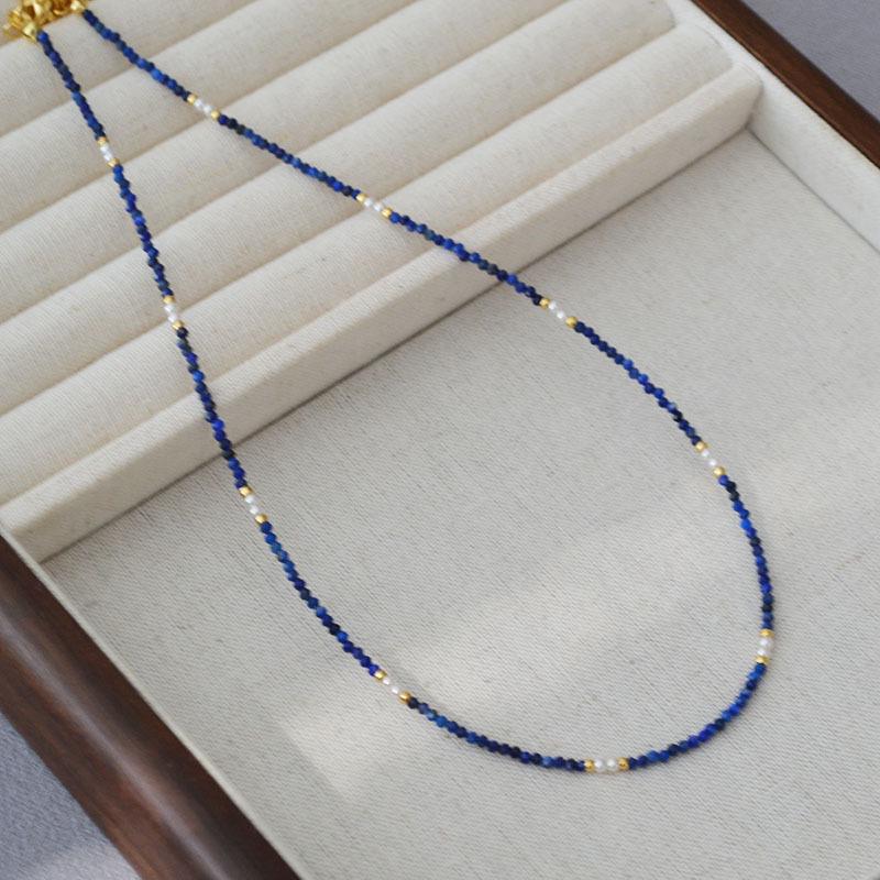 

Высококлассное граненое ожерелье в стиле ретро из лазурита и пресноводного жемчуга