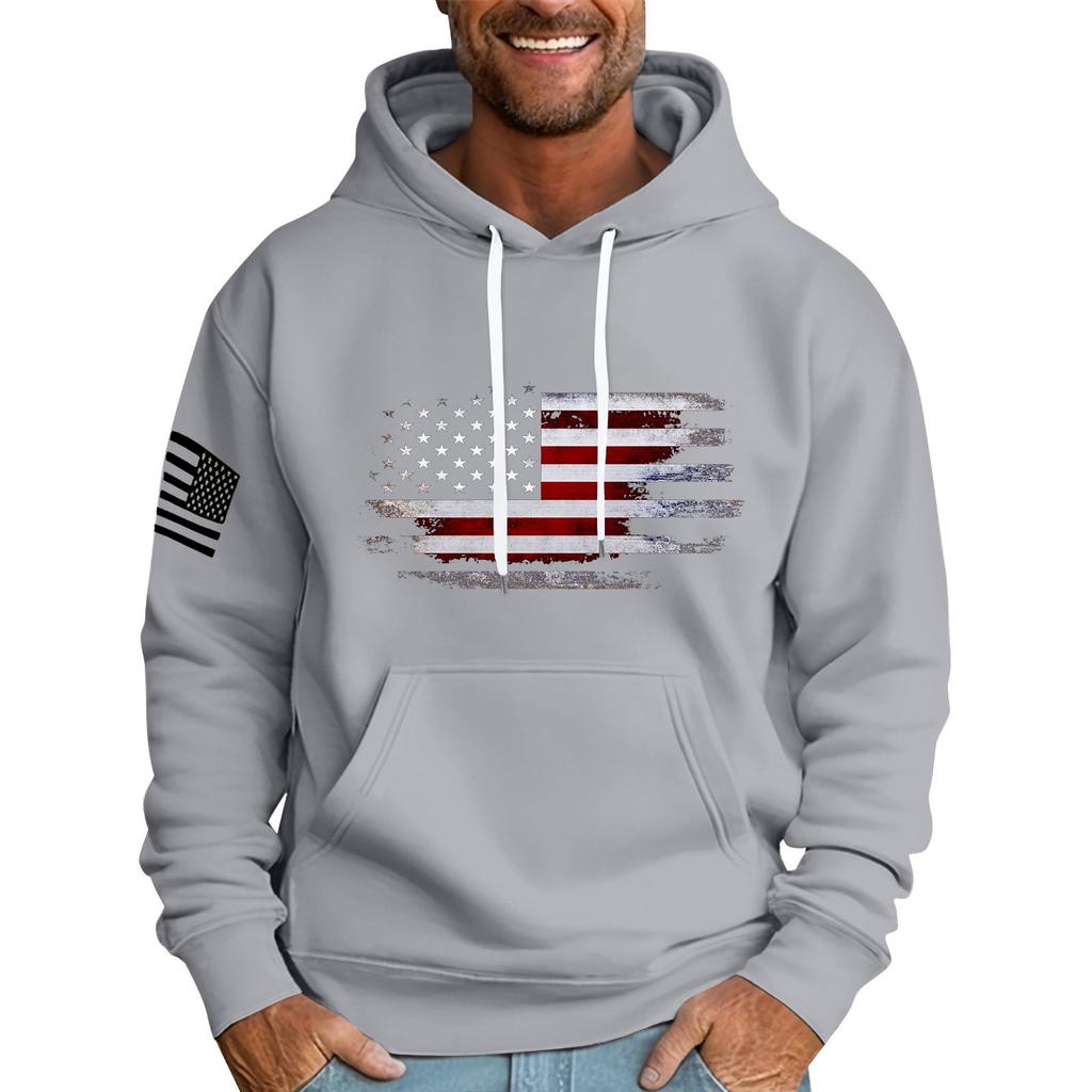 Felpa con cappuccio stampata con bandiera larga da uomo Felpa sportiva casual da uomo