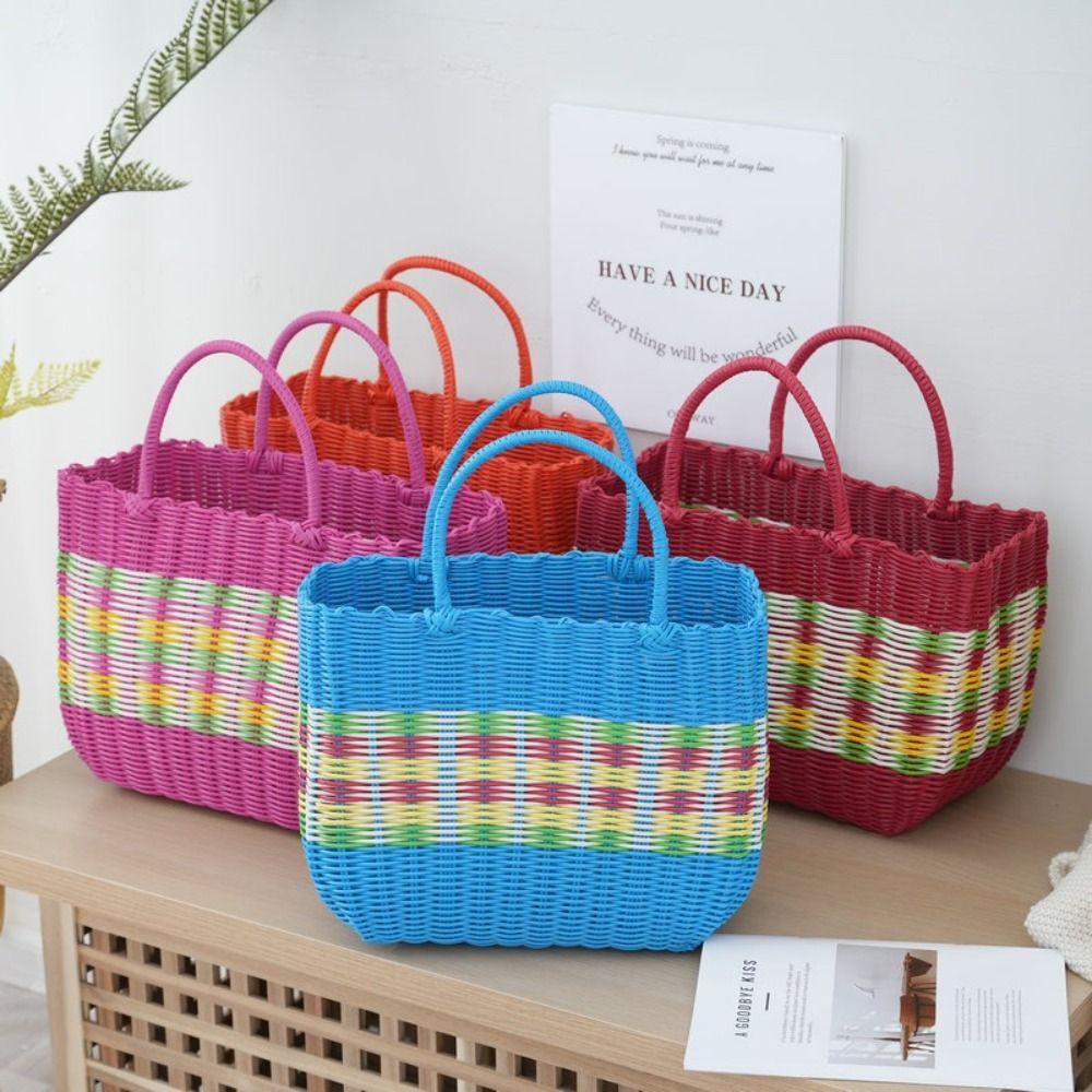 Woven Handheld Vegetable Basket High-End Bath Basket Fashion Plastic Woven Basket  Vegetable Market