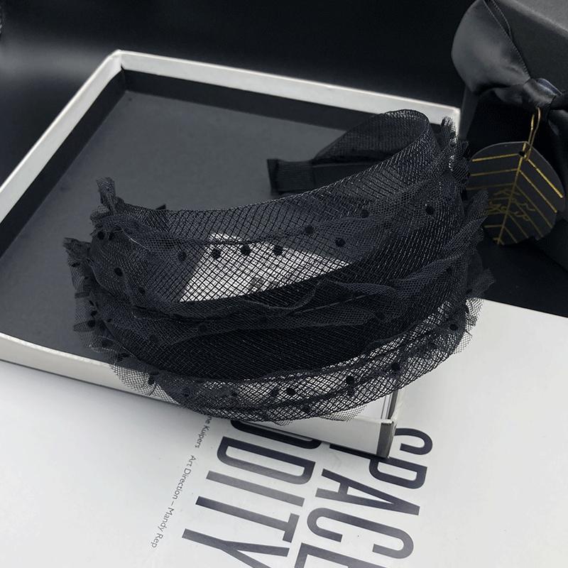 Trendy French Style Lace Wide Band Polka Dot Mesh Hollow Headband Chic and Elegant Fashionable and Romantic Hairbands for Women
