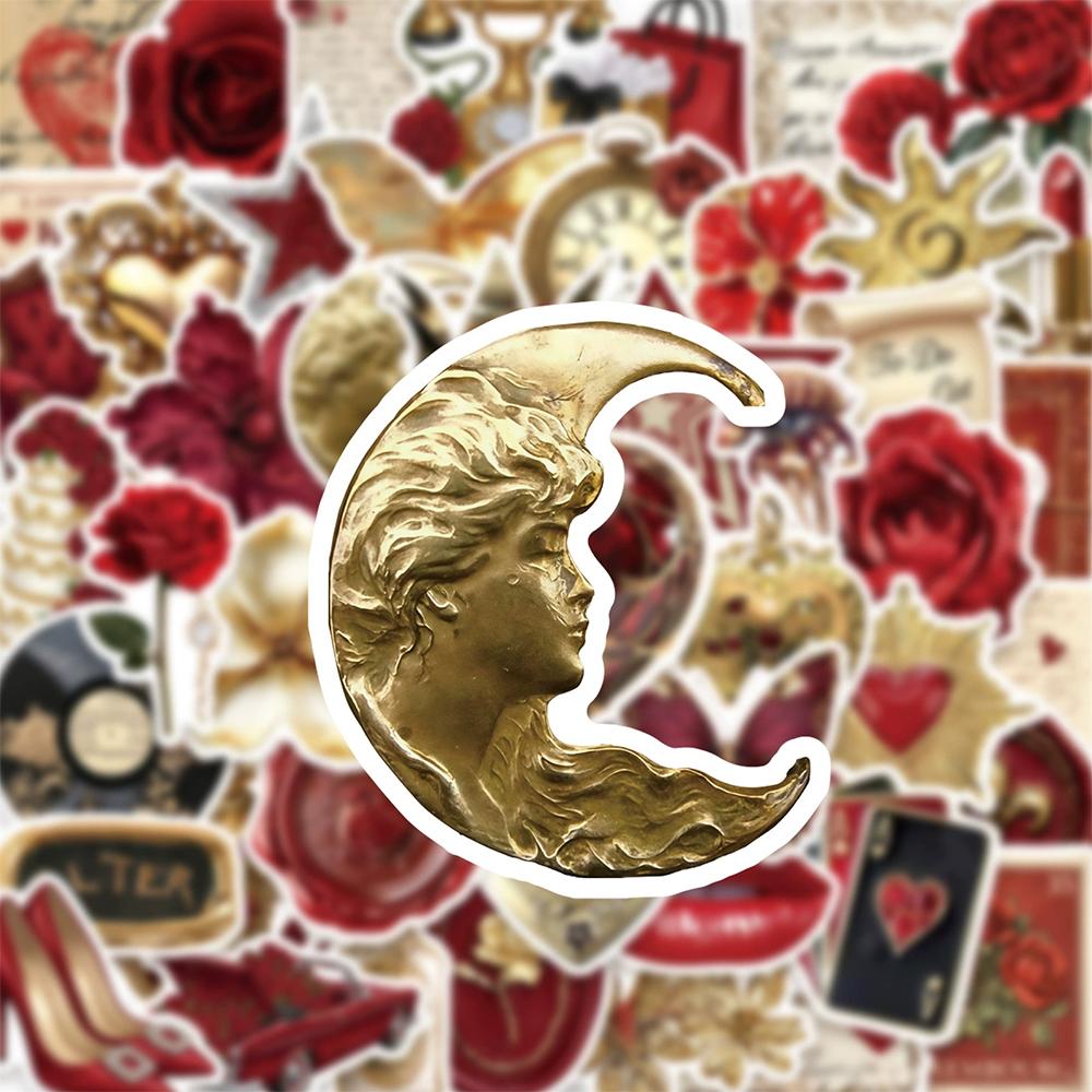 10/30/50pcs INS Style Red Rose Stickers Vintage Aesthetic Decoration Decals Toys Waterproof DIY Luggage Laptop Diary