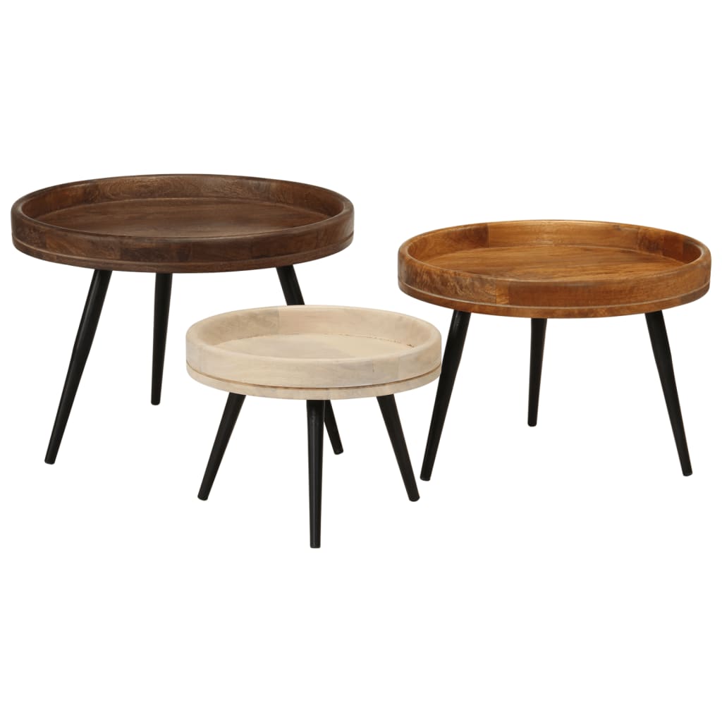 3 Piece Round Coffee Tables Set Solid Mango Wood