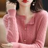 Spring and Autumn Cardigan Women's Crew Neck Twist Knitted Loose Versatile Solid Color Breasted Sweater Jacket