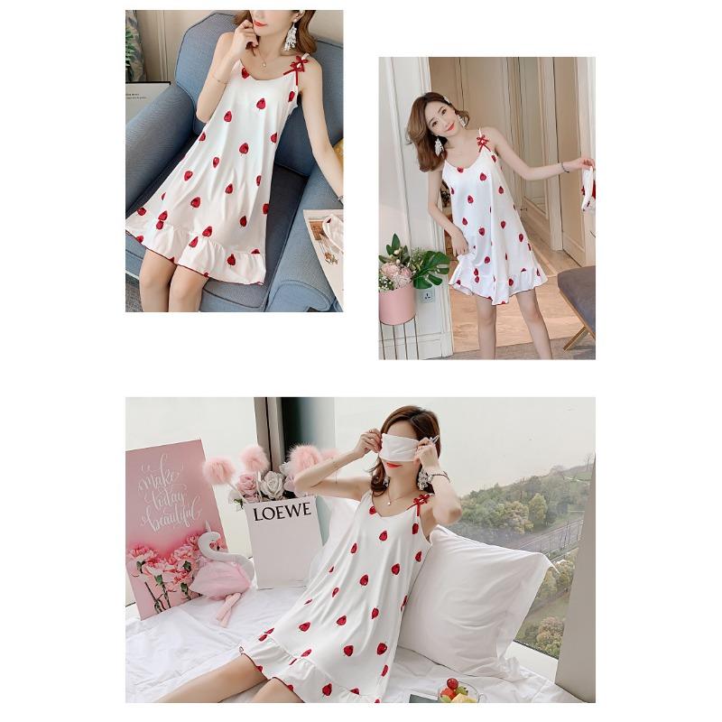 1PC Pajamas with Chest Pads, Women's Summer and Korean Version Suspender Pajamas, Loose Girls, Cute Students, Free Blindfolds