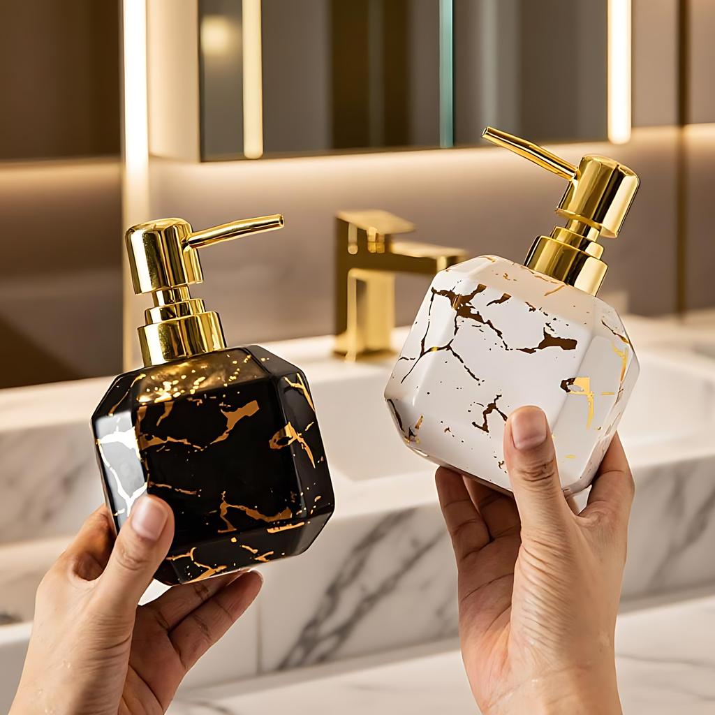 Marble Ceramic Bottle Luxury High-end Hotel Bathroom Household Shower Gel Hand Sanitizer Shampoo Water Bottle Press Bottle