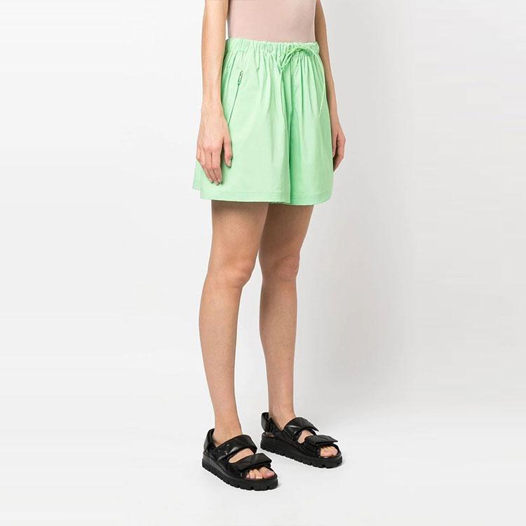 Y-3 Solid Color Waist Tie Logo Print Straight Leg Shorts Women Shorts Green HG8542