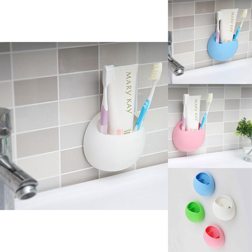 Elegant Home Bathroom Toothbrush Holder In Solid Colors With Wall Mount Suction Cup