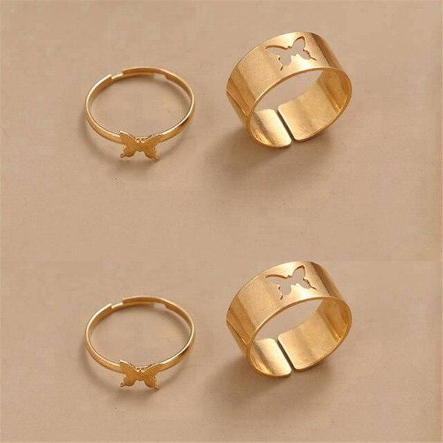 Hip Hop Rock Gold Color Chain Rings Set Girls Punk Geometric Sleek Minimalist Finger Rings Women Trend Jewelry Accessories Celebration Party Event