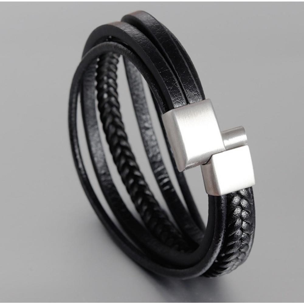 Mode Européenne et Américaine Minimaliste Homme Cuir Multi Couches Tissé Cuir Bracelet