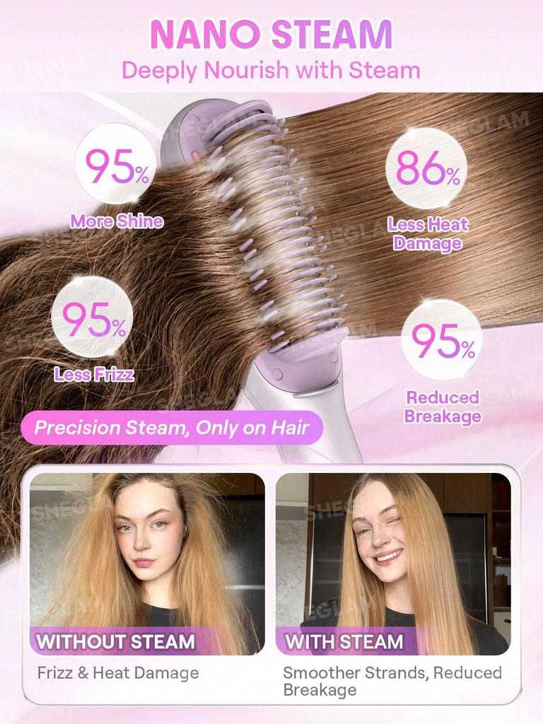 Sheglam Steam Straightening Brush: Achieve Smooth, Straight Hair In 8 Minutes, Nourish and Reduce Frizz