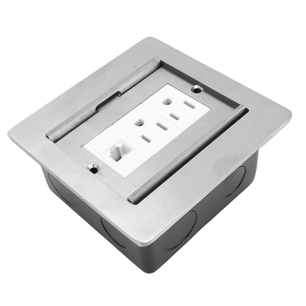 Recessed Floor Socket 2 X 3 Prong and LAN Port Sliding Door Embedded Floor Outlet for Kitchen Living Room Office