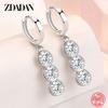 925 Sterling Silver 8mm Three Round Zircon Long Dangle Earrings for Women Fashion Jewelry