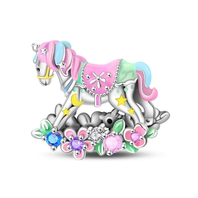 Kupfer Prinzessinnenkrone Anhänger Kuchen Trojanisches Pferd Perle Anhänger Passend für Original Halskette Armband Damen Schmuck Geburtstag DIY Geschenk