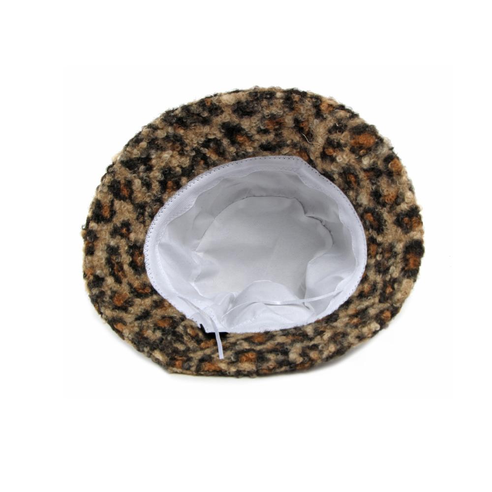 Autumn Winter Women's Leopard Fisherman Hat Lamb Plush Warm Basin Hat Sun Protection Cap