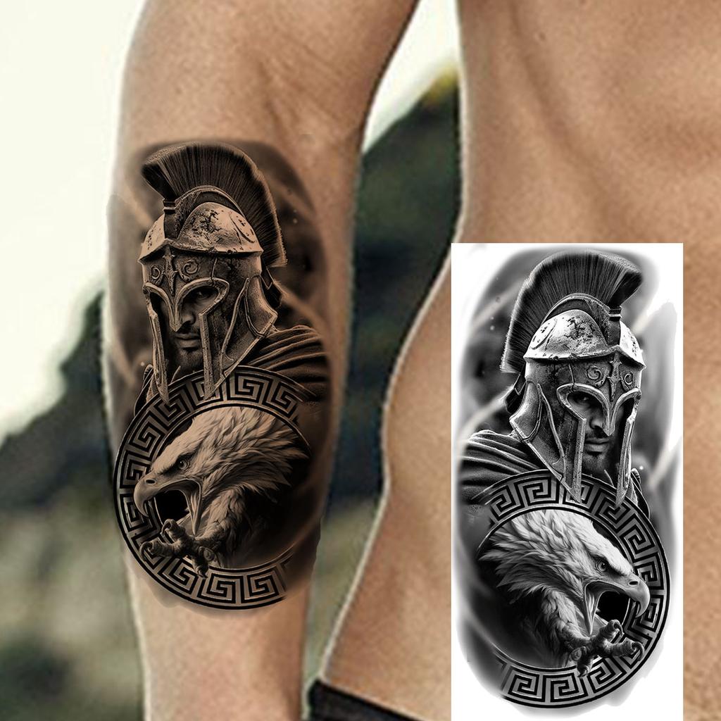 1 Vel Cool Krijger Gladiator Tijdelijke Tatoeages Voor Mannen Vrouwen Realistisch Wolf Leeuw Waterdicht Nep Tatoeage Lichaam Arm Kunst Sticker