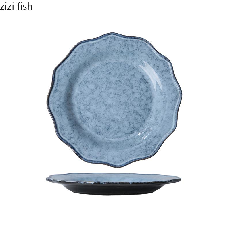 Kiln Changes Ceramic Lace Plate Vintage Steak Plate Barbecue Plate Dim Sum Snack Plates Molecular Cuisine Creative Tableware