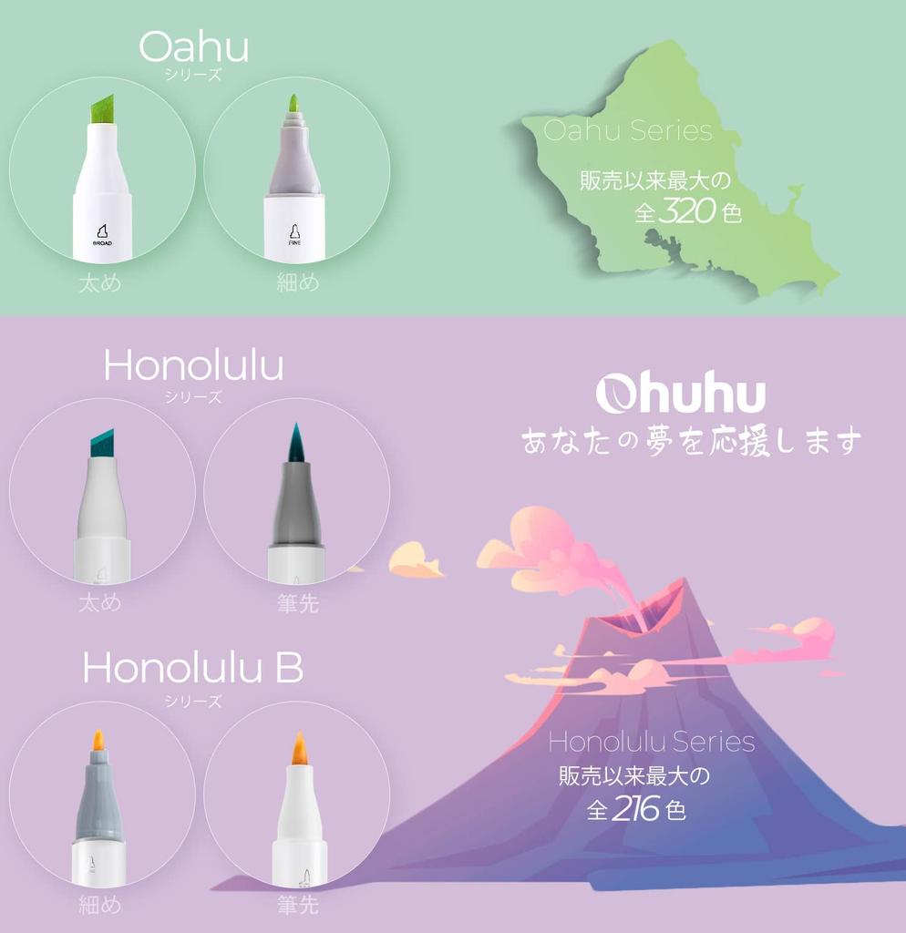 Ohuhu Marker 120 Colors Illustration Brush and Fine Includes 1 Blender Honolulu B Series Brush-Type Pens, (121 Pens), Professional-Use Markers, Tips,