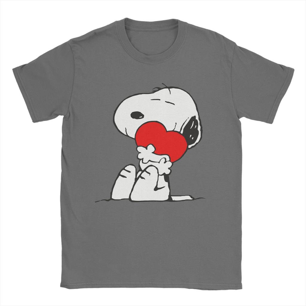 Vintage Snoopys with Heart TShirt for Unisex Crewneck Pure Cotton T Shirts Short Sleeve Tees Summer Clothes