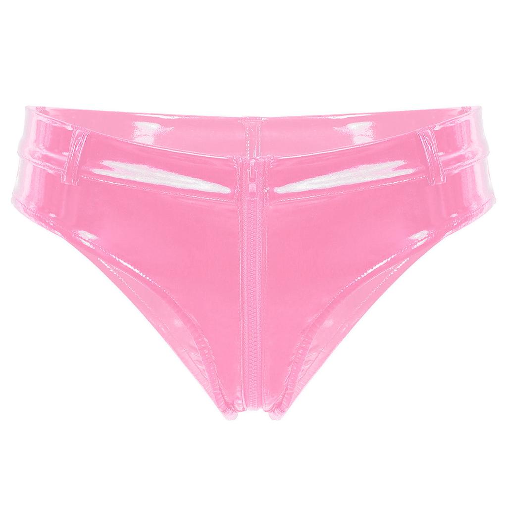 Womens Wet Look Booty Shorts Zipper Crotch Patent Leather Low Waist Hot Pants Clubwear