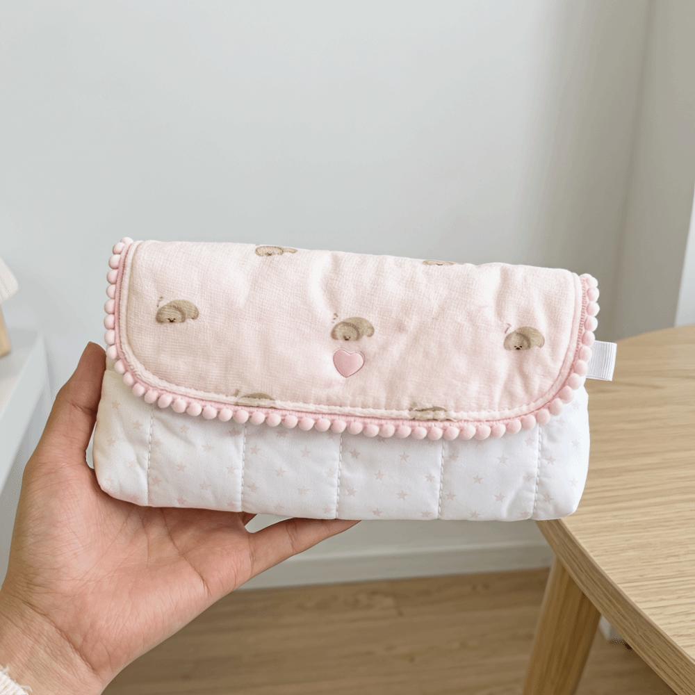 Large Capacity Puppy Quilted Pencil Case Soft Polyester Stationery Bag Sweet Coin Purse Office Use