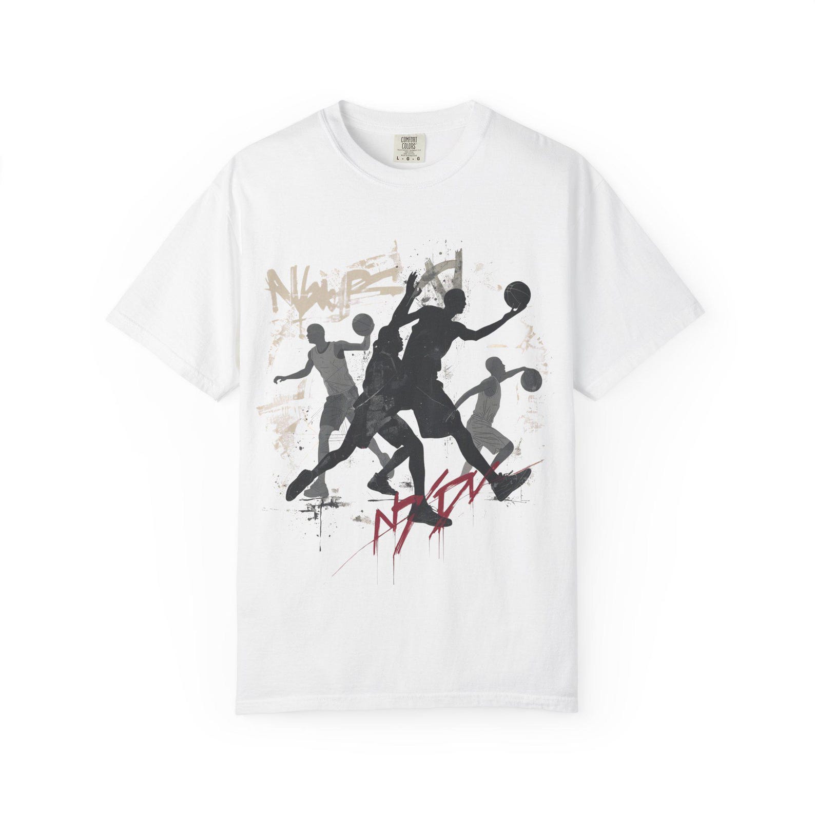 Basketball Player Silhouette T-Shirt | Street Art Dribble Dunk Athletic Sportswear Tee S