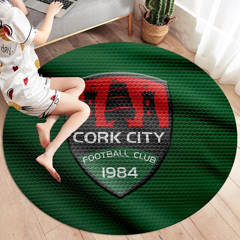 Cork City F.C Round Area Rug,Carpet Rug for Living Room Bedroom Sofa Playroom Decor,Non-slip Floor Mat