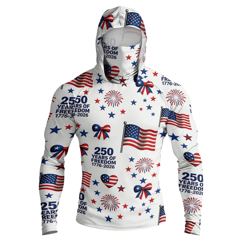 Men's Casual Raglan Sleeve Hooded Long Sleeve Sun Protection Shirt Lightweight Breathable Fabric All Over Print Design